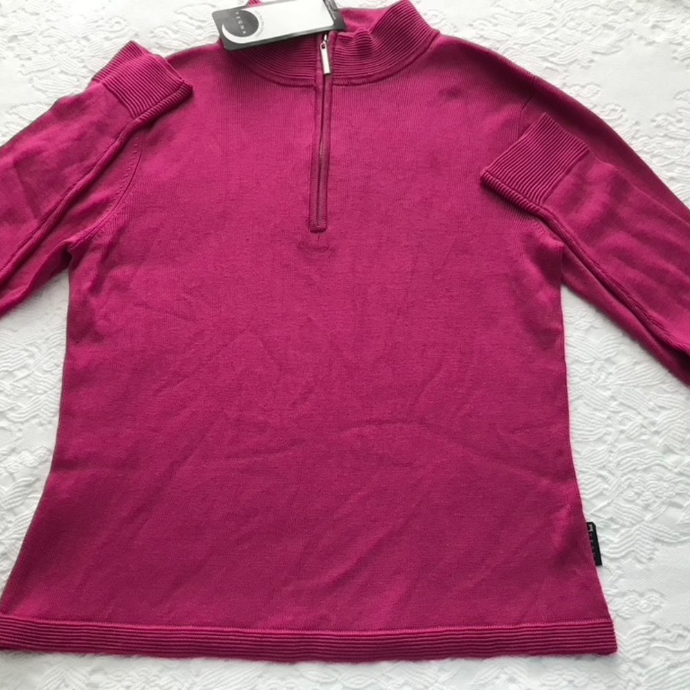 Tegna Ribbed Cotton + Silk half-zip sweater SMALL $121 NWT